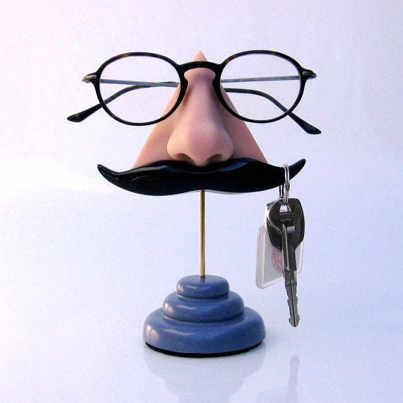 Nose Eyeglass Stand with Black Mustache Key Hook